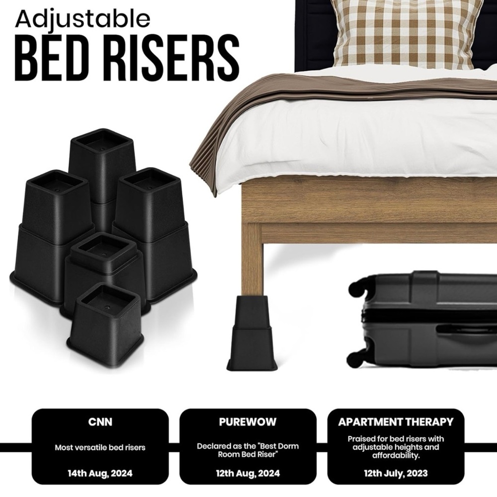 Adjustable Furniture Risers Set - Black Set of 4